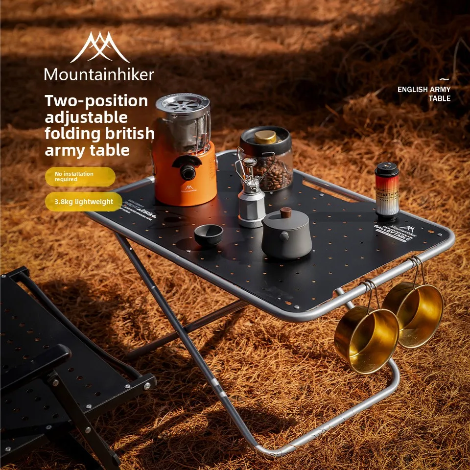 MOUNTAINHIKER Table pliante légère pour camping en plein air, petite table portable en alliage d'aluminium, style armée britannique, noir/argent