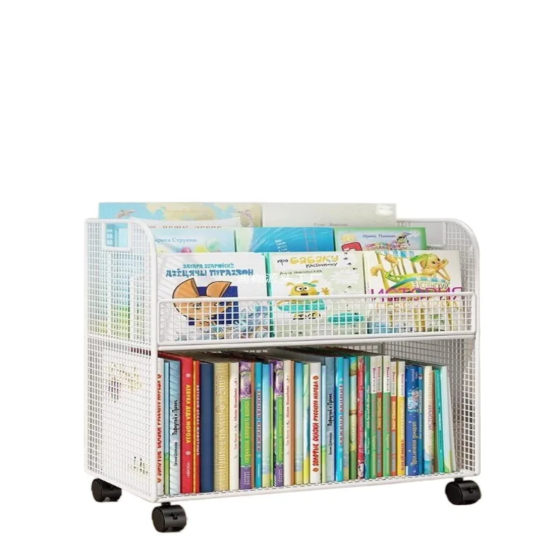 Bookcase Mobile Bookshelf Children\'s Picture Book Rack with Wheel Table Drop Down Storage Rack Storage for Baby Books Bookshelf