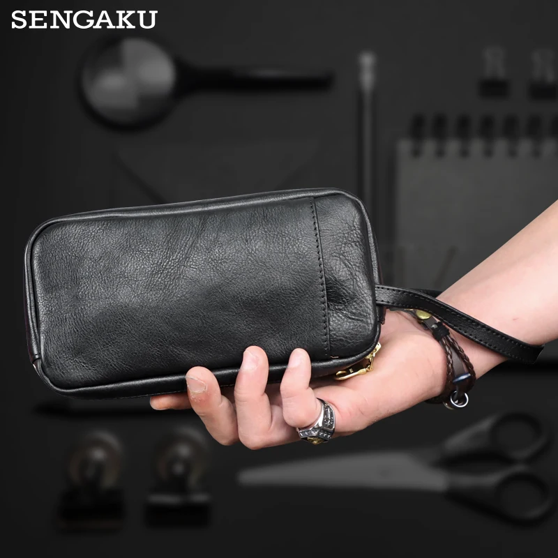 Men Clutch Bag Genuine Leather Wallet Phone Mini Coin Purses Credit Card Holder Casual Business Small Money Bags
