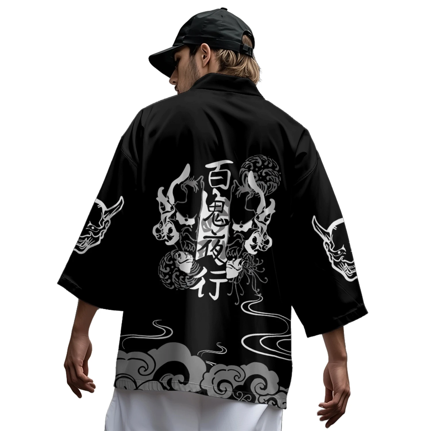 

Рубашка для косплея в японском стиле с принтом демона для мужчин и женщин, традиционное кимоно самурая хаори, японский пляж юката