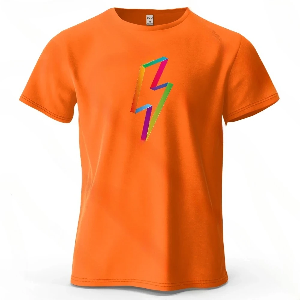 Colorful Lightning Bolt Printed Men's T-Shirt 100% Cotton Oversized Vibrant Graphic Outings Tees for Women Tops Streetwear