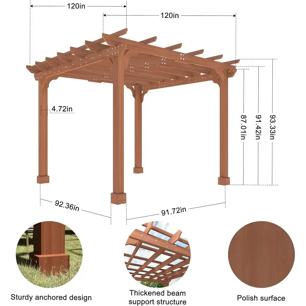 10×10 T Wooden Pergola with Roo, Wood Pergola Kit with Stakes, Outdoor Shelter Structure or ClimPlant Support, All-Season Durabi