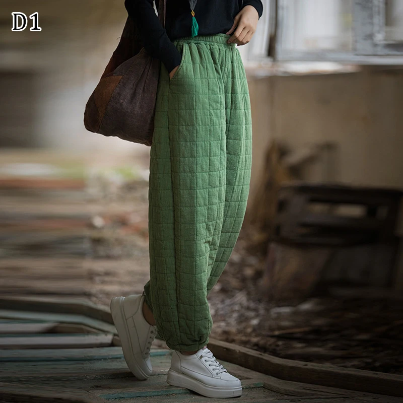 

Women Winter Thicken Warm Quilted Cotton Pants Bloomers Literary Cotton Linen Casual Loose Pantalones High Waist Harem Pants