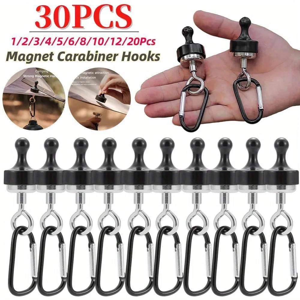 1-30Pcs 캠핑 마그네틱 후크 헤비 듀티 분리형 야외 텐트 캐노피 Carabiner 클립 자석 행거 캠핑 도구 액세서리