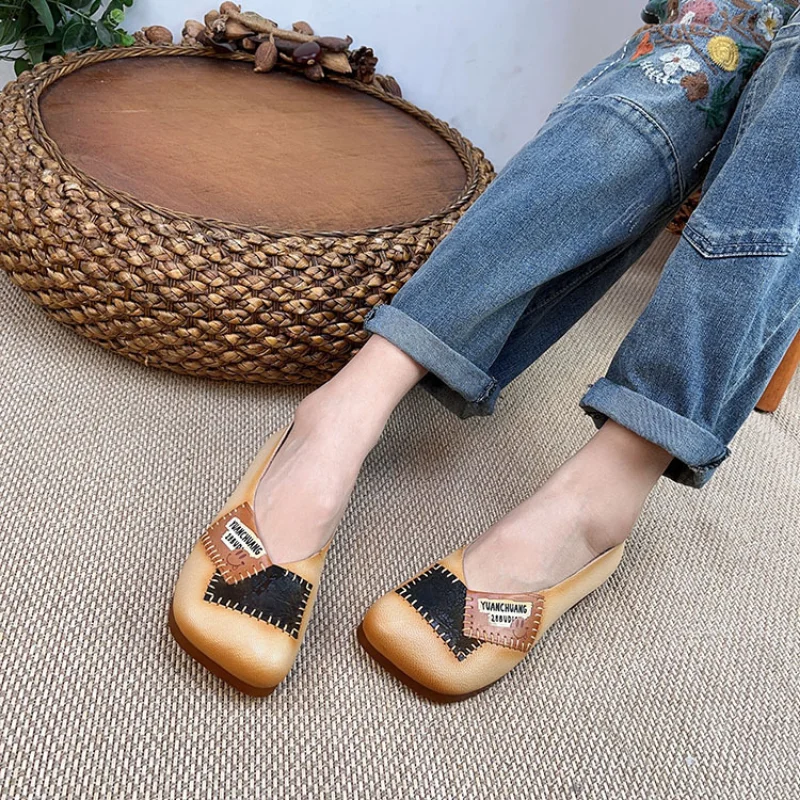 

Embroidery Loafers Women Flats Leather Casual Shoes Black Ladies Handmade Girls Low Heels Genuine Leather Women Shoes Spring2023