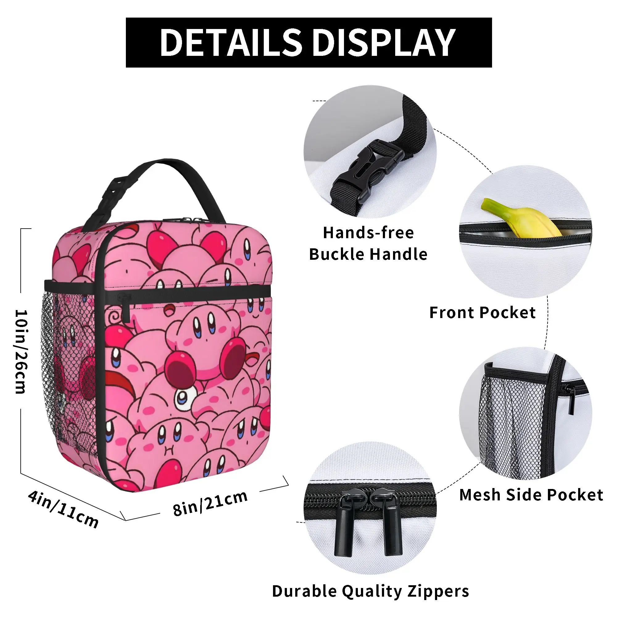 Custom K-Kirbys Portable Lunch Boxes Waterproof Classic Game Characters Cooler Thermal Food Insulated Lunch Bag School Student view 4