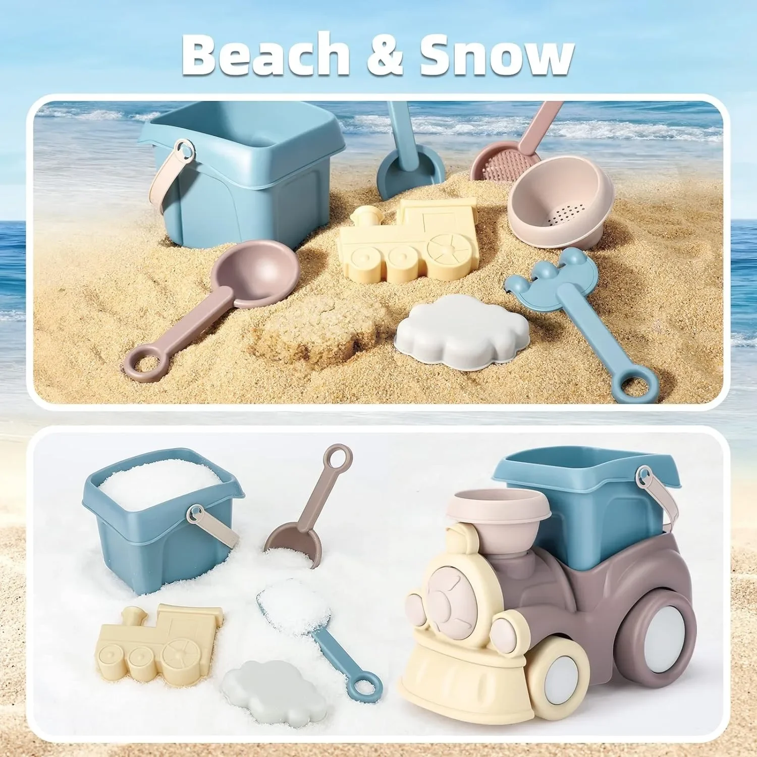 Jouets de plage pour enfants en bas âge, Train de sable, camion de plage, seau de plage, cuillère, passoire, râteau, château de sable, bac à sable