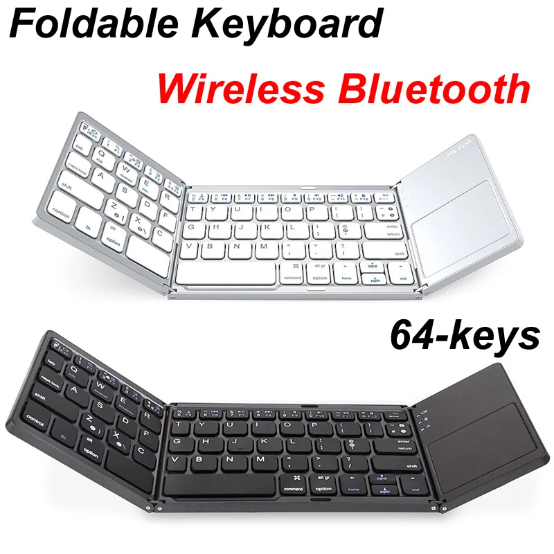 

64 Keys Foldable Wireless Keyboard Bluetooth with Ultra Slim Touchpad Rechargeable Battery Folding Keyboard for PC Phone Laptop