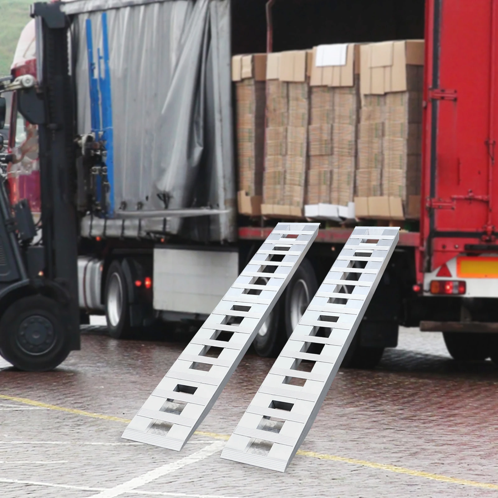 Anti-Slip Car Loading Ramps, 2pcs Aluminum Trailer Ramps, 6000LBS Universal Hook Attaching End Knife Foot, 84 * 15in