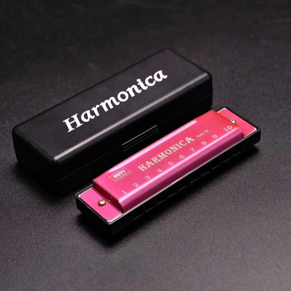Губная гармошка с ключом C, 10-луночная с коробкой, металлическая диатоническая губная гармошка, прямоугольная, для начинающих, обучающие подарки для детей