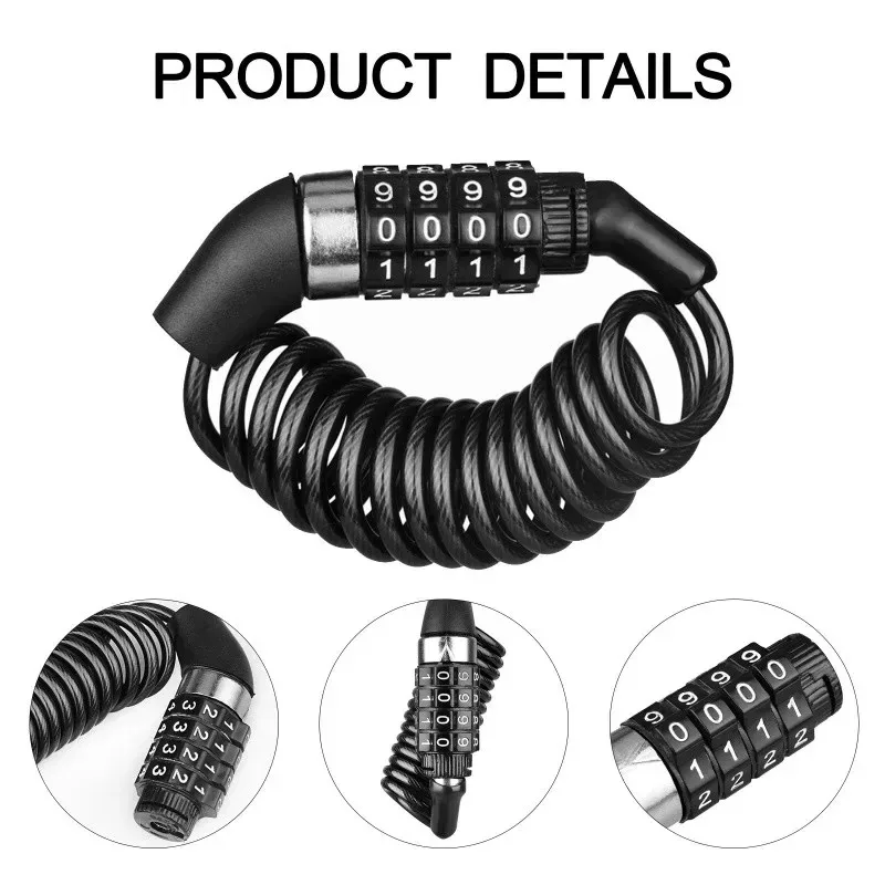 Picture 6: Motorcycle Bicycle Anti-Theft Chain 4-Digit Password Combination Helmet Lock Safety Portable Cable Lock Durable Wire Rope