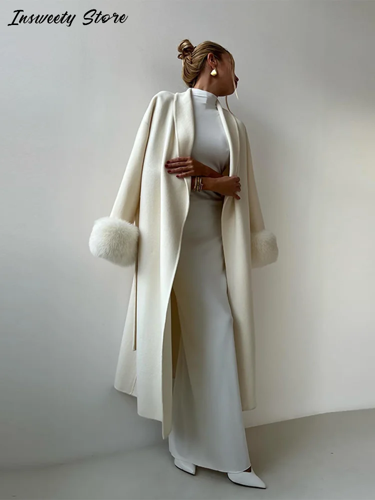 أنيقة الصلبة معطف طويل المرأة بدوره إلى أسفل طوق الدانتيل يصل كم كامل الكلاسيكية معطف دافئ 2025 سيدة جديدة الخريف الشتاء لباس غير رسمي
