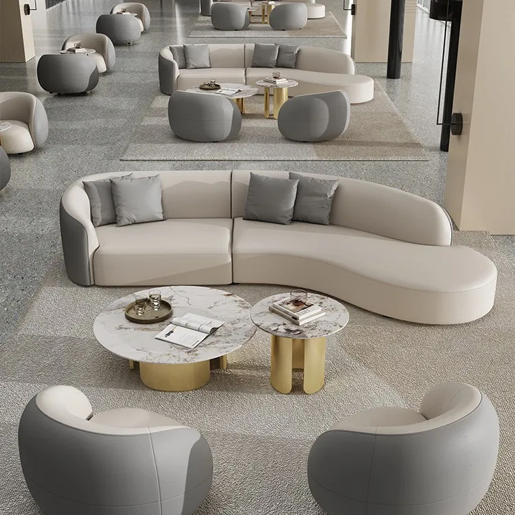Vestíbulo de hotel simple para negociar el sofá de cuero de la recepción, combinación de sofá doble de ocio para salón de oficina de negocios