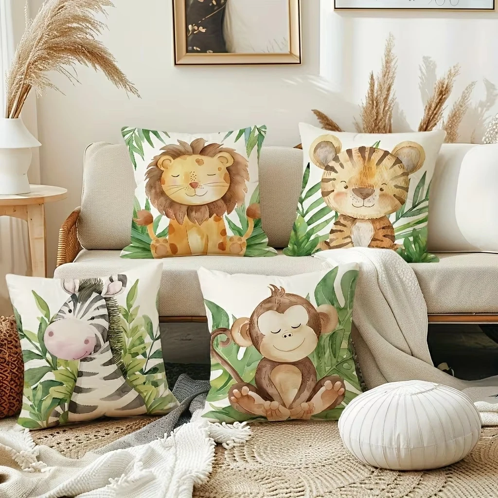 

Наволочка с принтом животных джунглей: лев, зебра, обезьяна, тигр, для дивана в гостиной, декор для спальни и дома