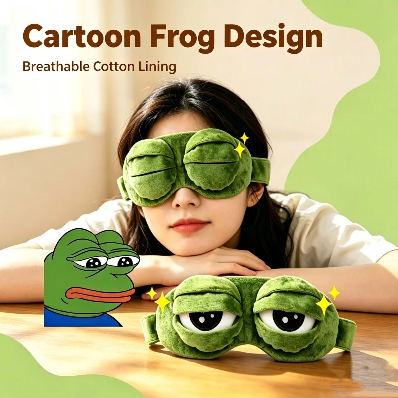 3D Frog Sleep Mask, Soft Cartoon Sleeping Eyeshade for Women Men, Portable Creative Blindfold, Comfortable Eyepatch for Daily