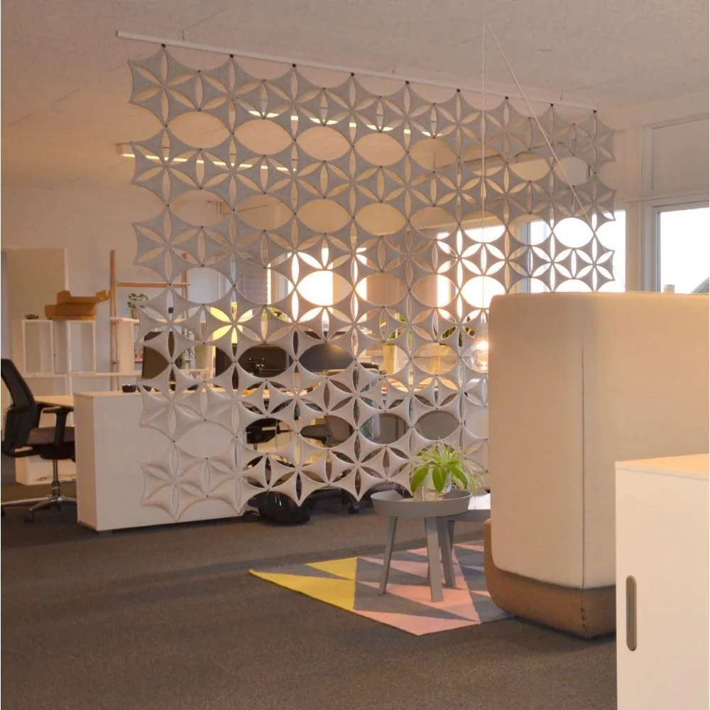 White 3D Flower Hanging Room Divider Panel, Felt Fiber Surface, High Density Polyester Board, Home Decor (12 Pcs)