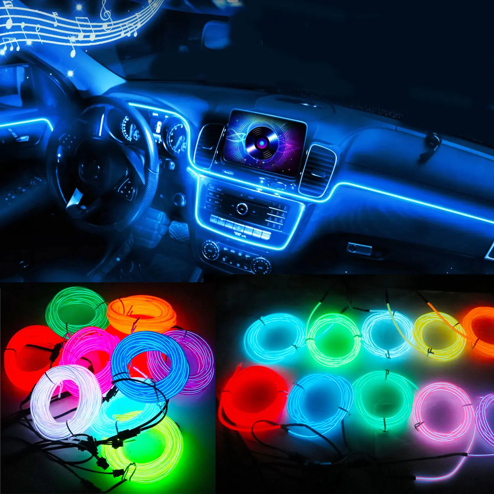 

Car DIY LED Interior Lights Strip Atmosphere Decoration Lamp Neon Strip Universal Auto Flexible USB Ambient Light Cigarette 5M