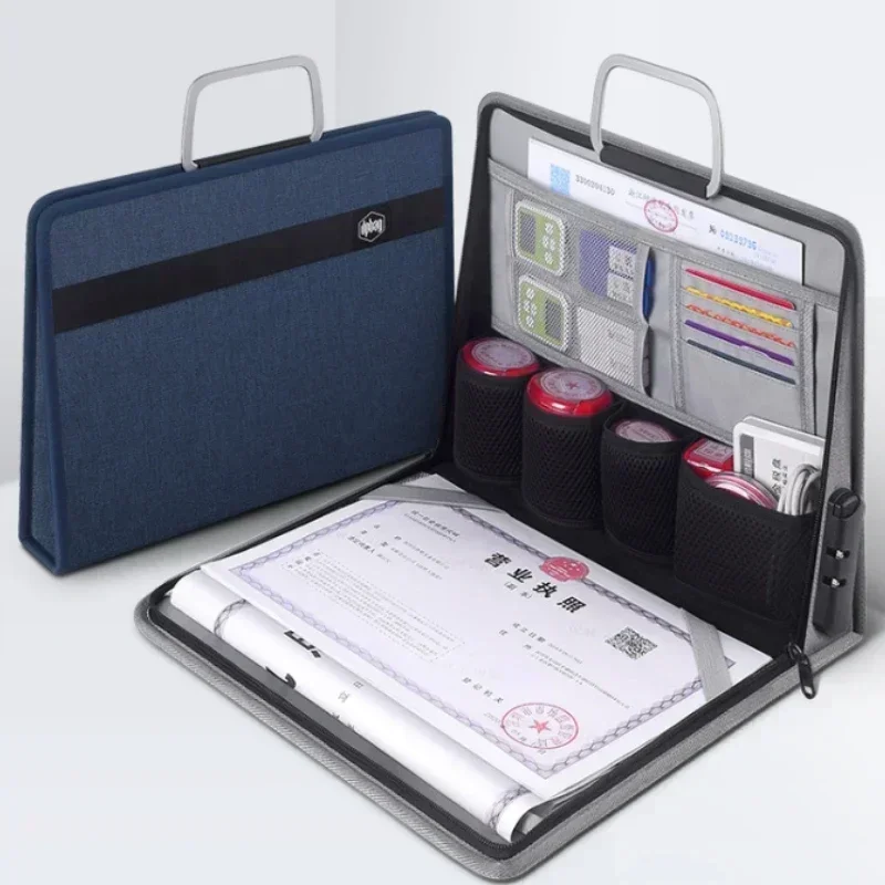 A3/A4 Document Storage Box Professional Accounting Seal Storage Bag with Password Lock File Holder Waterproof Travel Organizer