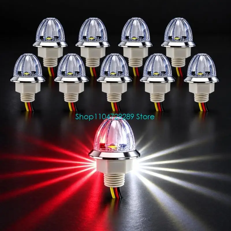 D8KE Lead-Wire LED Truck Marker Lights, 10 Clear Ribbed Lamps with Threaded Mounting Stems for Vehicle Side and Accent Lighting