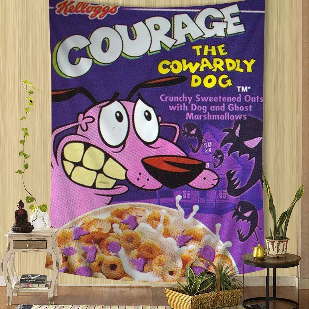 Courage The C-Cowardly D-Dog Bunter Wandteppich, Wandbehang, günstige Hippie-Böhmische Wandteppiche, Mandala-Wandbehangbögen