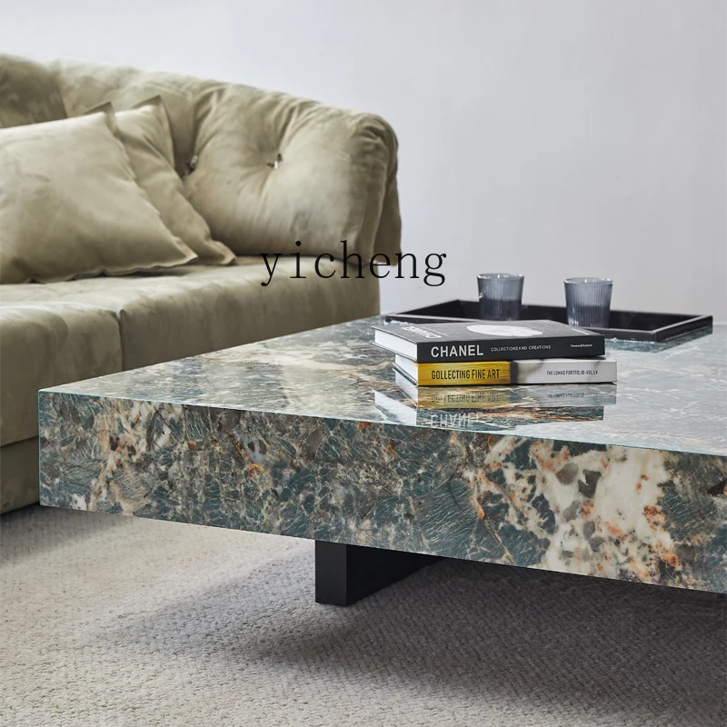 HT Light Luxury Minimalist Complete Stone Plate Coffee Table Living Room Home Simple Advanced Sense Modern Tea Table