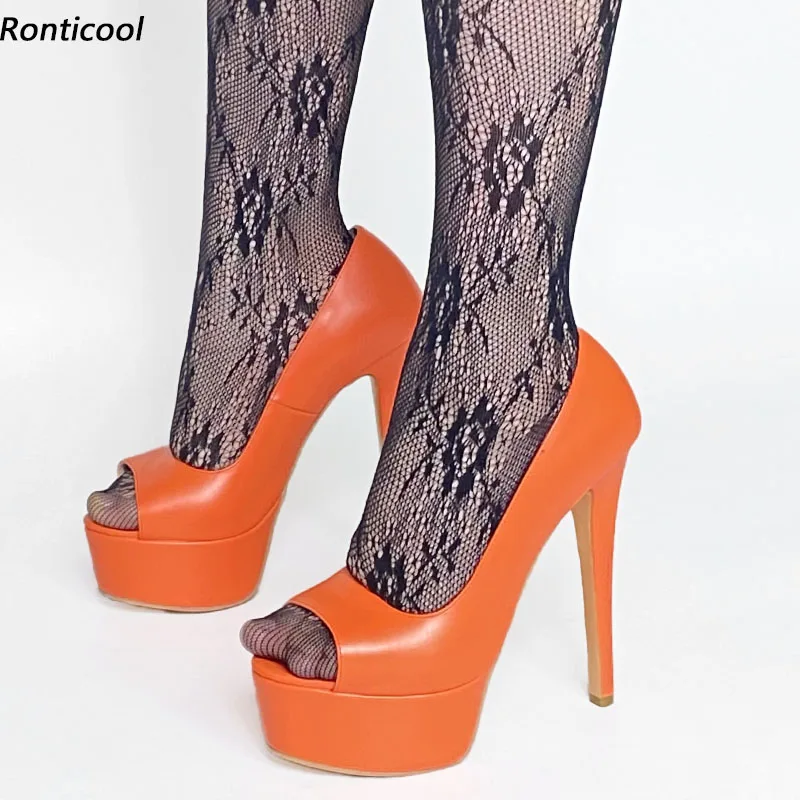 

Ronticool New Arrival Women Platform Pumps Sexy Stiletto Heel Peep Toe Gorgeous 15 Colors Club Shoes Women US Plus Size 5-20