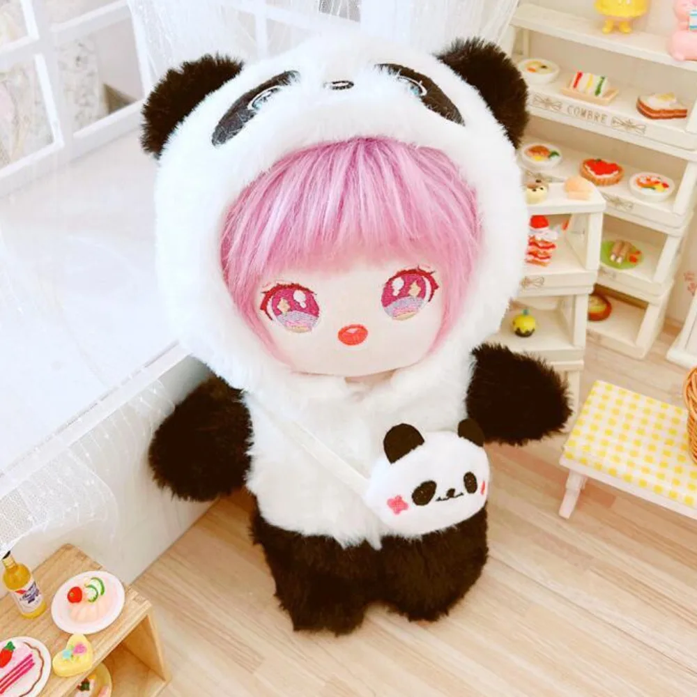 

Fashion Panda Jumpsuit 20cm Cotton Doll Clothes Mini Bag Onesuit Doll Winter Outfit Cute Plush Plush Dolls Clothes Children Gift