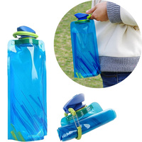 Foldable Water Bottles Flexible Reusable Travel Water Bottle Plastic Water Pouch Soft Flask Water Bag with Carabiner Clip