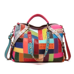 Color geometric pattern contrast color hand-stitched bag handbag single shoulder crossbody bag women's casual bag