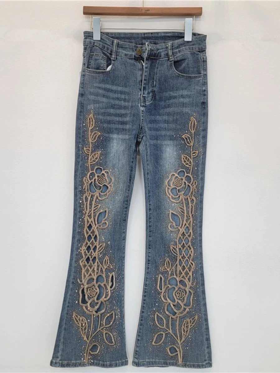 GALCAUR Solido Impiombato Scava Fuori Pantaloni Chic Femminili A Vita Alta Allentati Nozioni di Base Casual Pantaloni Flare da Donna Autunno Stile di Moda