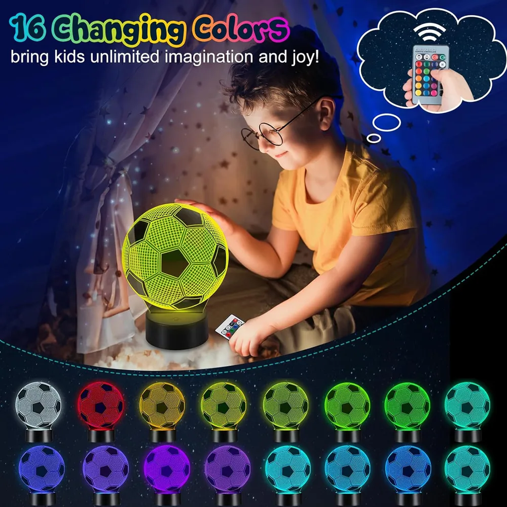 Voetbal 3d Illusie Lamp Nachtlampje Met Afstandsbediening 16 Kleuren Met Afstandsbediening Verandering Decor Verjaardag Kerstcadeaus