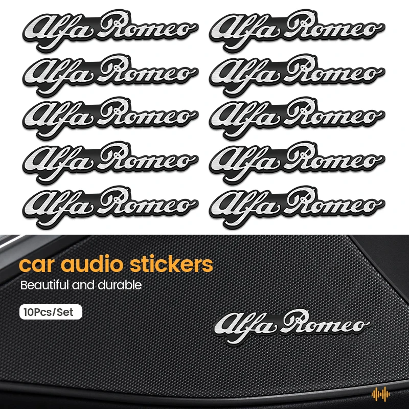 10pcs Car Audio Stickers Speaker Decorate Emblem For Alfa Romeo Giulia Stelvio Giulietta 156 159 147 Mito Tonale Brera Disco