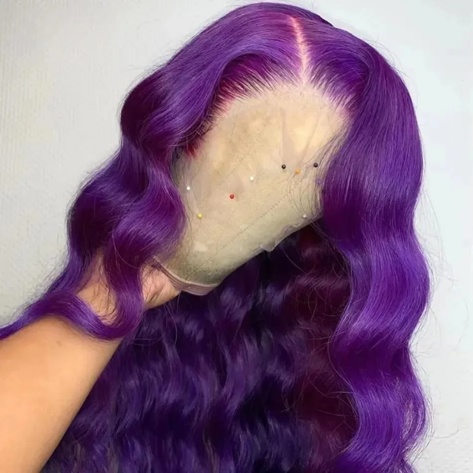 

Purple Wig 13x4 HD Body Wave Lace Frontal Wig Synthetic And Blend Lace Wigs Pre Plucked Cheap Front Lace Wig Cosplay For Womenc