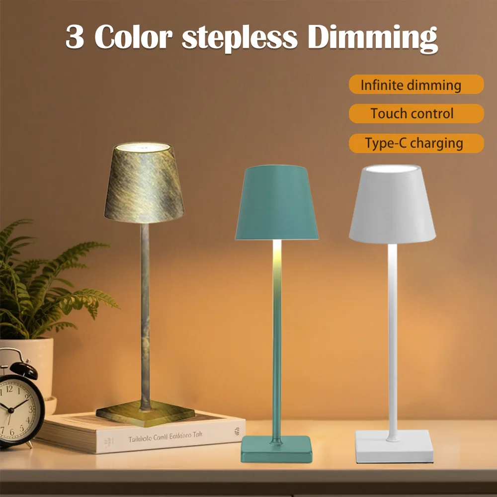 

3 Color Temperature LED Eye Protection Table Lamp Stepless Dimming Touch Control Rechargeable Batter For Living Room Dining Room