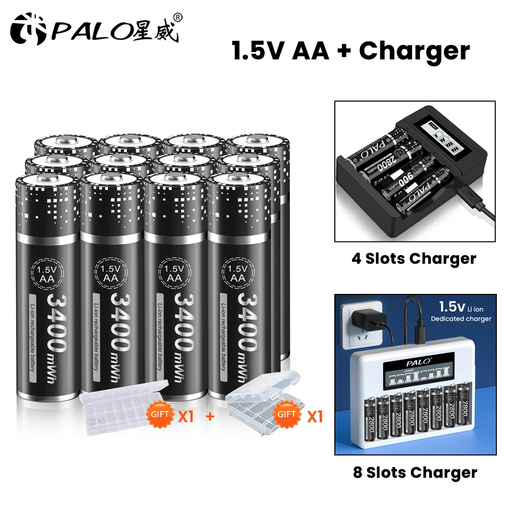 

4-16pcs 1.5v AA Li-ion Rechargeable Batteries 3400mWh AA 1.5V Lithium Polymer Battery Rechargeable AA Battery 1.5v AA Battery