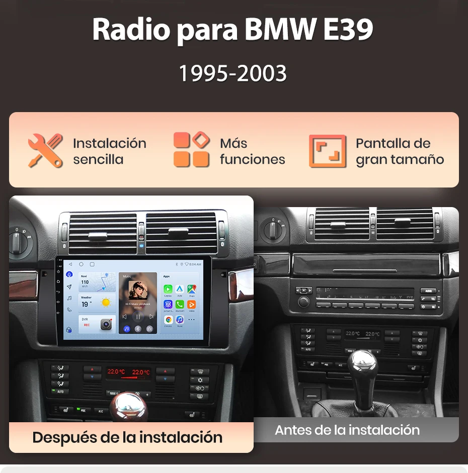 Junsun Radio mit KI-Sprachsteuerung für BMW 5 E39 1995 1996-2003, kabelloses CarPlay, Android Auto Autoradio 2DIN mit Bluetooth, DAB+, GPS, RDS – Detail 2