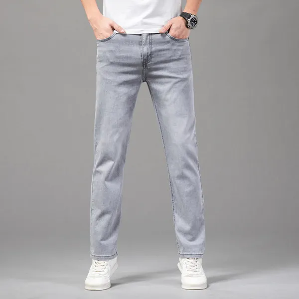 Men's Thin Jeans Summer Comfortable Straight Body Business Casual High Waist Trousers Brand Men's Clothing