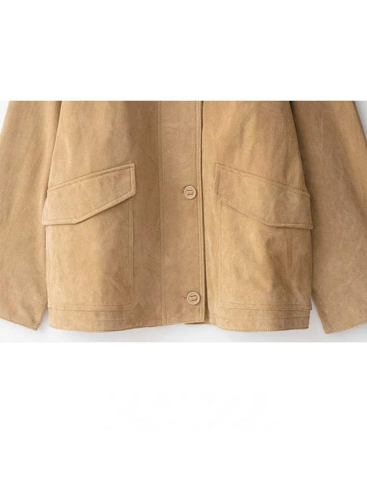 HH 2025 معاطف فضفاضة غير رسمية للخريف للسيدات جيوب بياقة مقلوبة واحدة الصدر سترات نسائية عصرية بأكمام طويلة #5