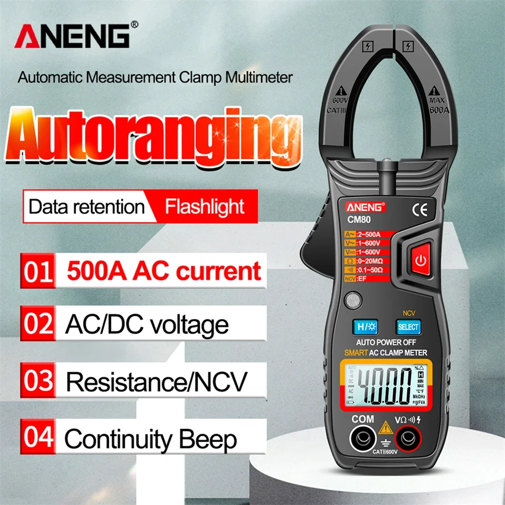 

ANENG CM80 Digital Clamp Meter AC Current Multimeter Ammeter Voltage Tester Car Amp Hz Capacitance NCV Ohm Test tool