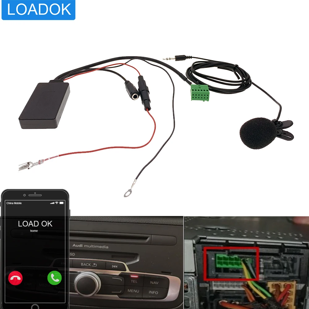 

12Pin Wireless Music Transmission Car Audio Aux bluetooth 5.0 Adapter Cable HandFree Microphone For Audi A3 Q3 R8