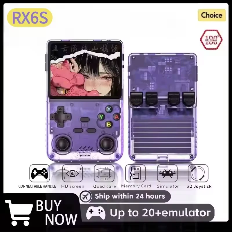 Consola de videojuegos portátil RX6S, sistema Linux, pantalla IPS de 3,5 pulgadas, reproductor de vídeo portátil de bolsillo, juegos de 64-128GB