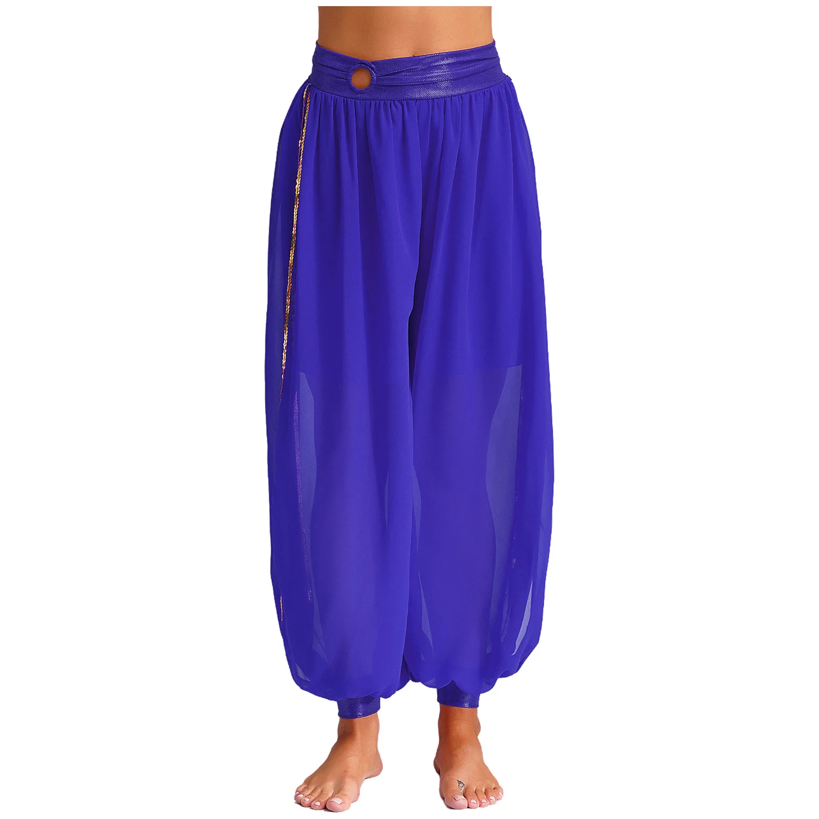 Womens Side Split Pants for Belly Dancing Chiffon O-ring Ruch Indian Belly Dance Bloomers Halloween Theme Party Carnival Costume