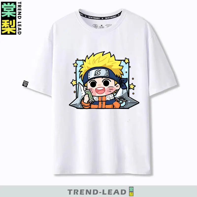 White Anime Children's T-shirt Naruto Q Version Vortex Naruto with Tuyu Zhibo Sasuke Pure Cotton Printed Parent Child T-shirt