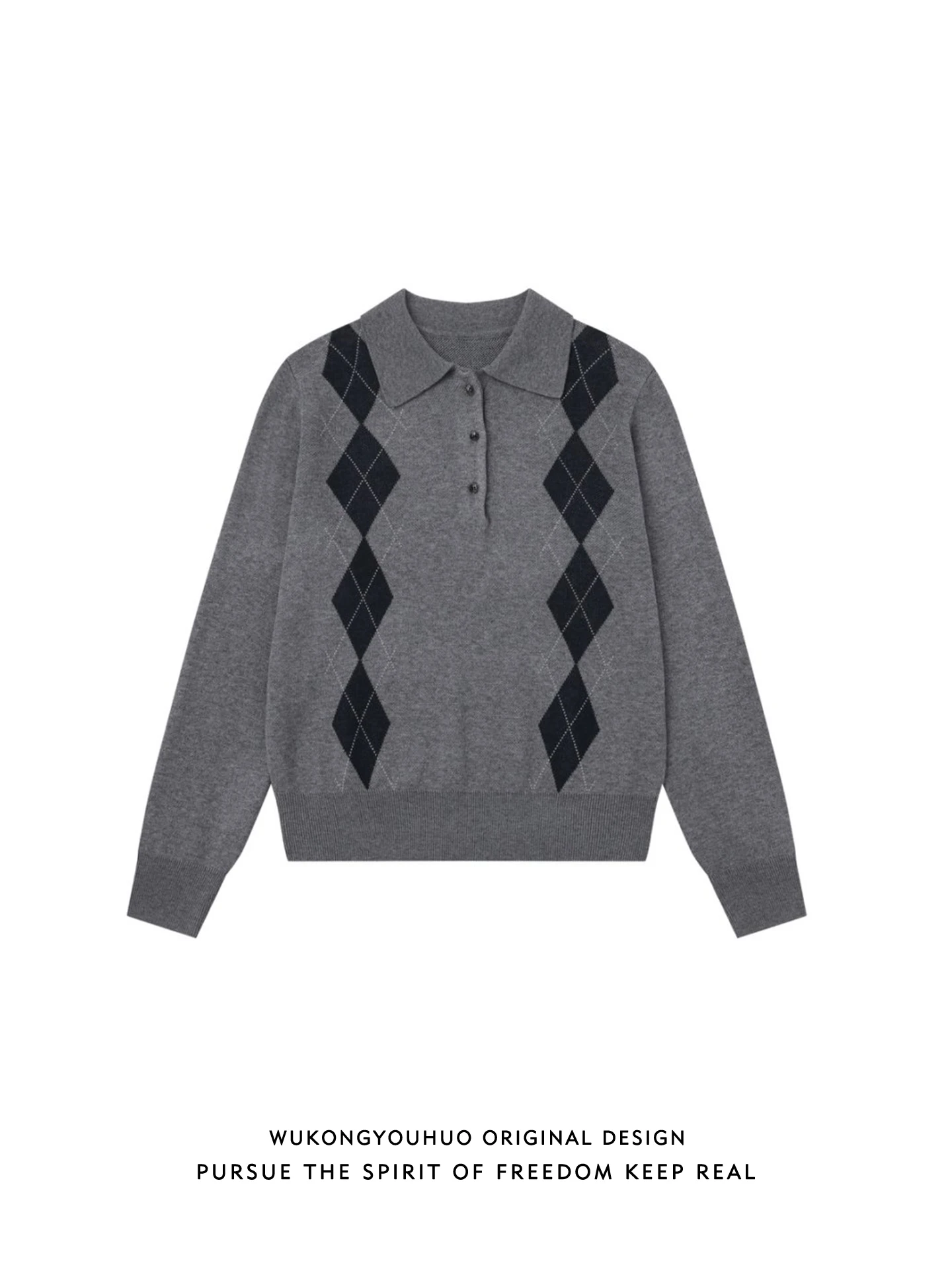 

Мужской свитер из трикотажа свободного кроя в стиле ретро с узором «ромб», осенний сезон