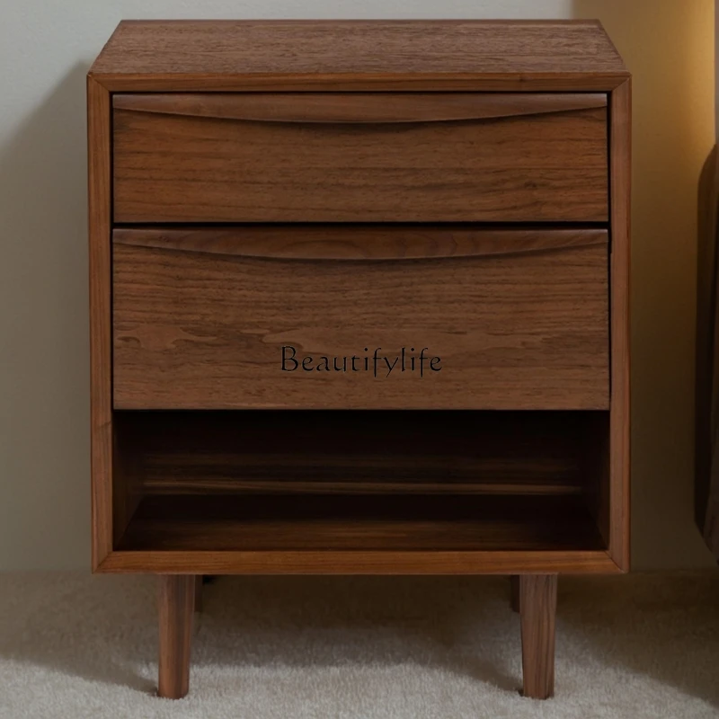 

All solid wood bedside table, simple modern bedroom storage, medium antique black walnut bedside table