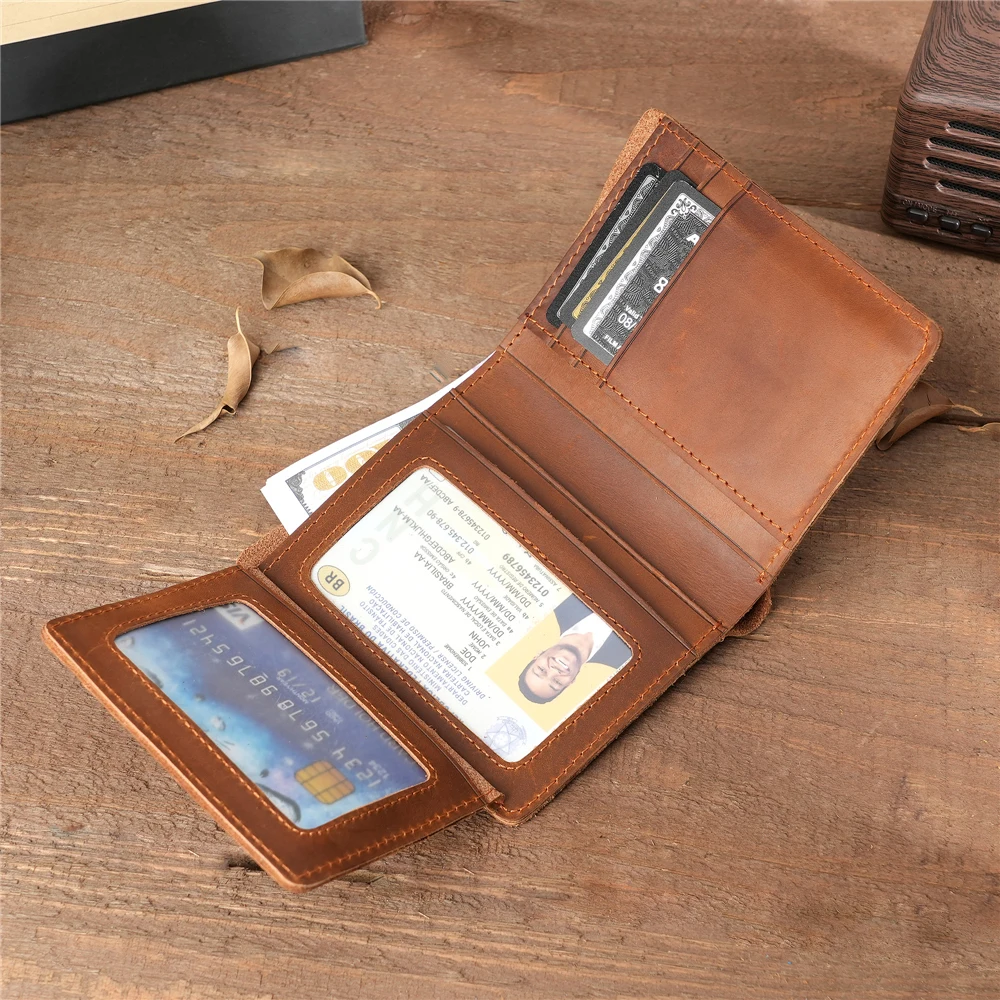 

Men Short Geniue Leather Wallet Fashion Simple Solid Color Thin Male Credit Card Holder Money Purses Business Foldable Wallet