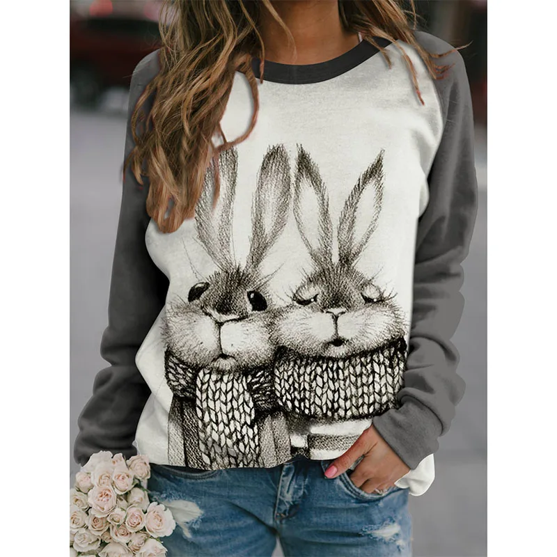 Colorful Dragonfly Hoodie Cute Rabbit 3D Print Women Hoodies Streetwear Sweatshirts Oversized Harajuku Pullover Woman Clothing