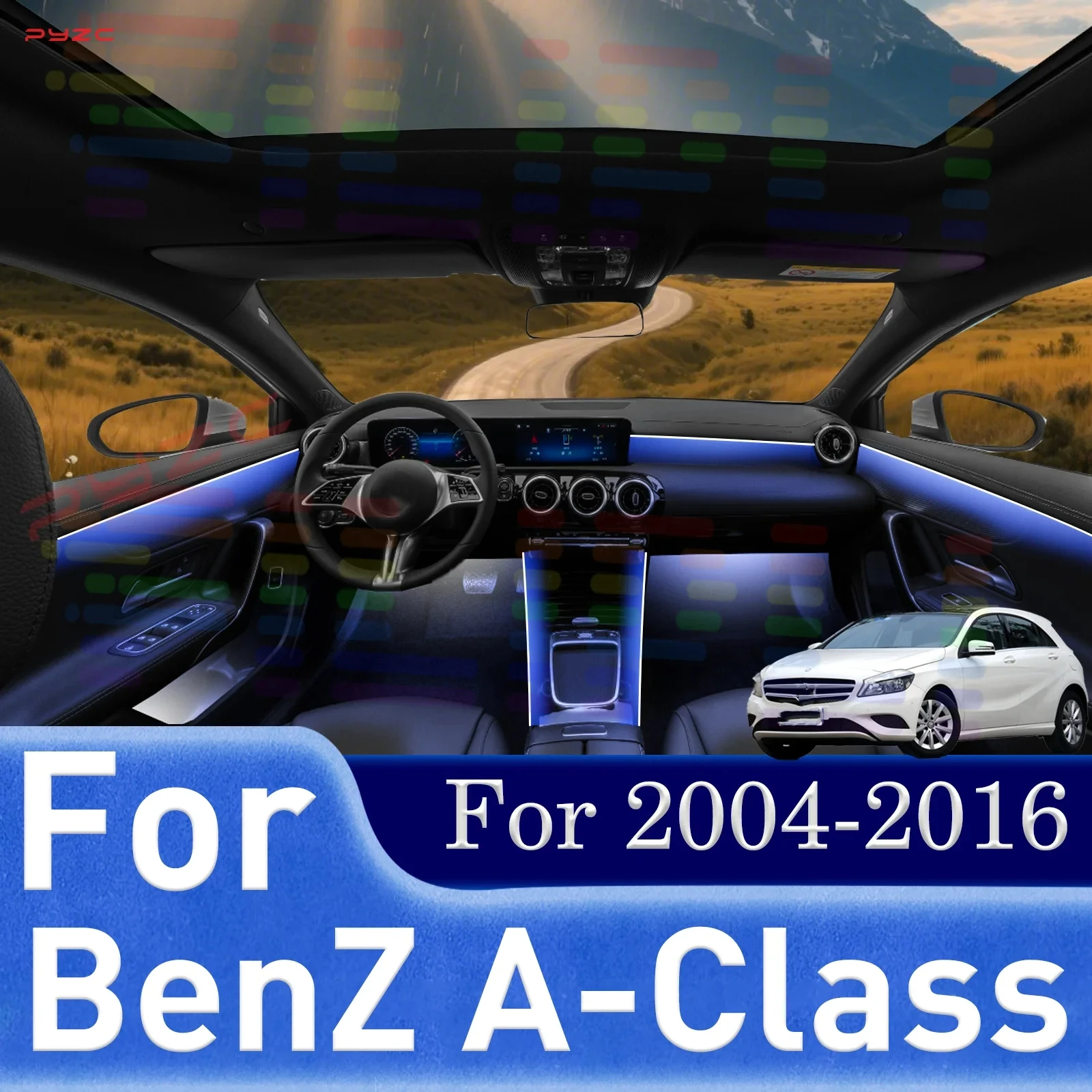 

For BenZ A-Class For 2004-2016 64 Color RGB Symphony Car Interior Acrylic Guide LED Strip APP Control Lamp Atmosphere Decor
