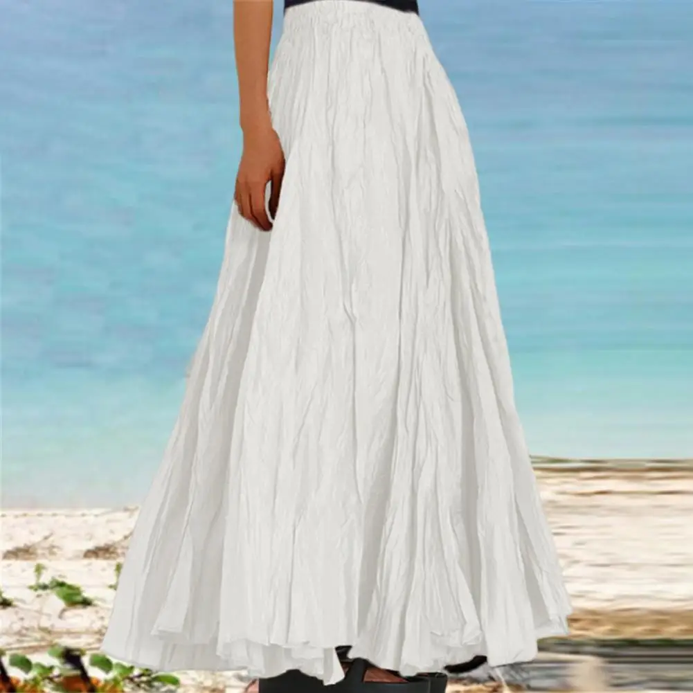 Ankle-length Women Skirt Elegant High Waist Pleated Maxi Skirt for Women Solid Color A-line Ankle-length Skirt with Hem for Work