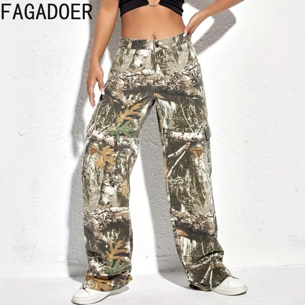 

FAGADOER Fashion Printing Straight Denim Pants Women High Waisted Loose Jean Trousers Autumn Casual Matching Cowboy Bottoms 2023